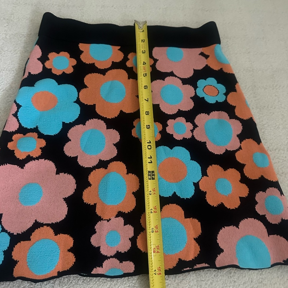 STAUD Black Mini Skirt with Pink and Blue Floral Pattern